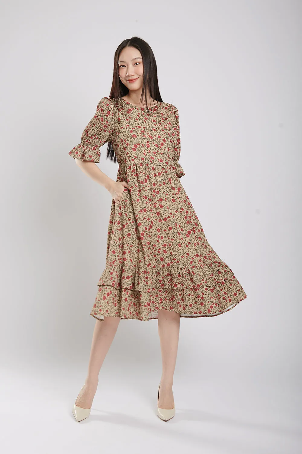 Suri Maxi Dress in Coffee Floral
