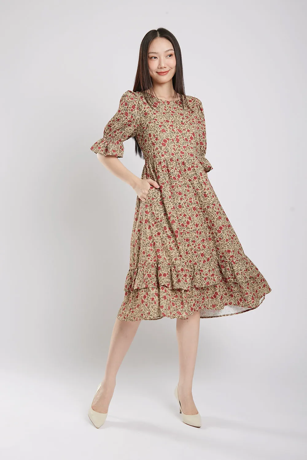 Suri Maxi Dress in Coffee Floral
