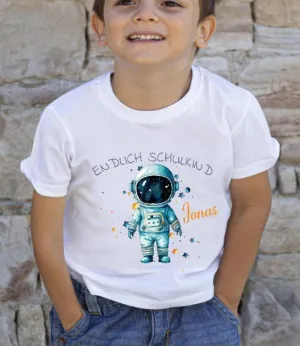 T-Shirt Endlich Schulkind Astronaut Junge personalisiert