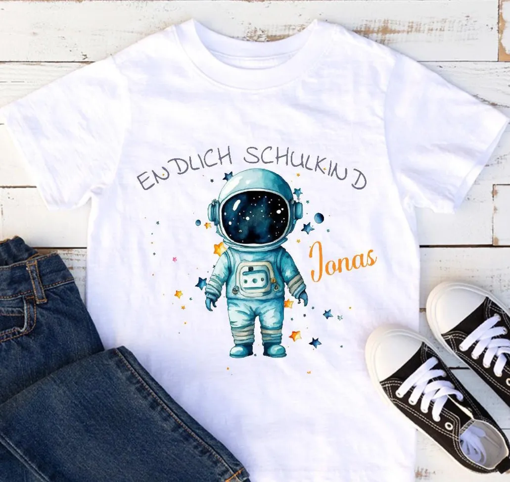 T-Shirt Endlich Schulkind Astronaut Junge personalisiert