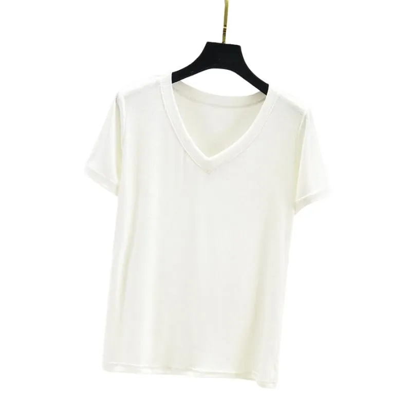 T-Shirt Femme Vintage Col V