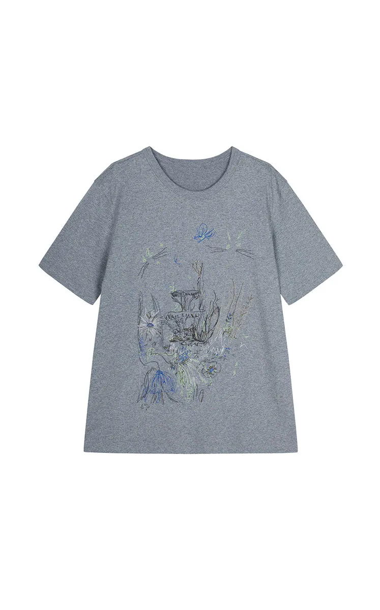 T-shirt / JNBY Hand-Drawn City Park Cotton T-Shirt