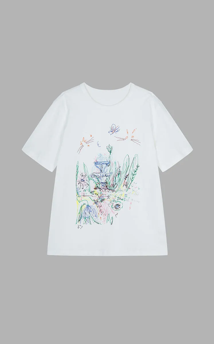 T-shirt / JNBY Hand-Drawn City Park Cotton T-Shirt