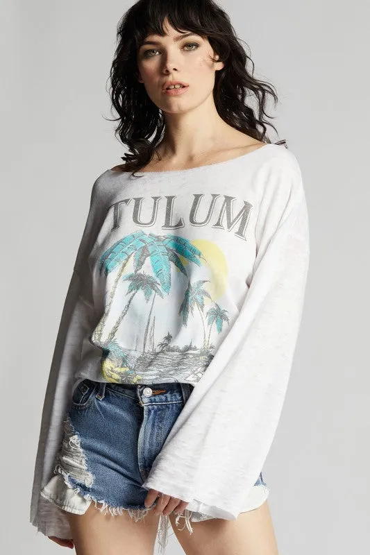 Take Me To Tulum Fleece Bell Sleeve Sweatshirt, Recycled Karma