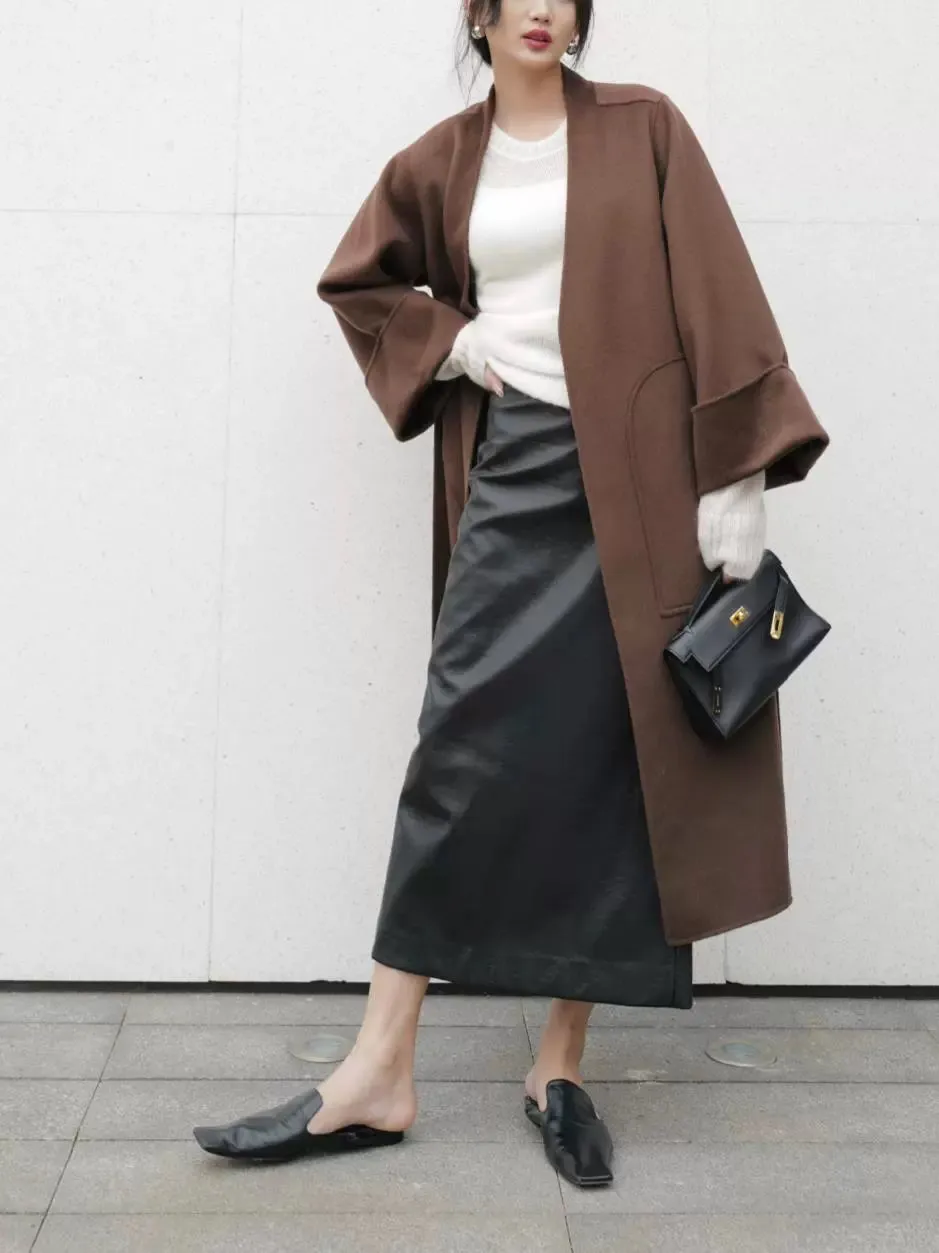 Textured Black Slit Skirt