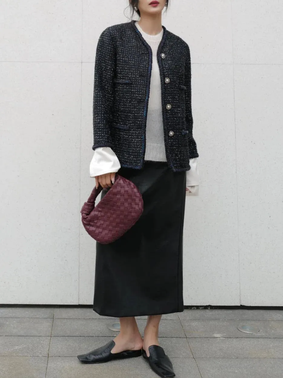 Textured Black Slit Skirt