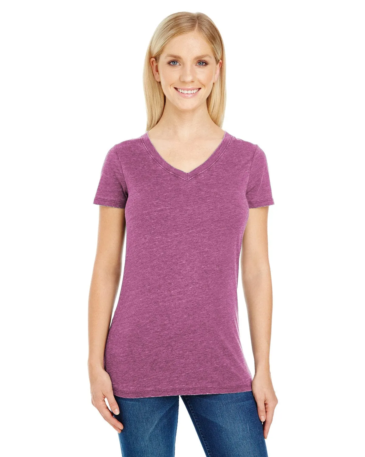 Threadfast Apparel Ladies Vintage Dye Short Sleeve V-Neck Tee