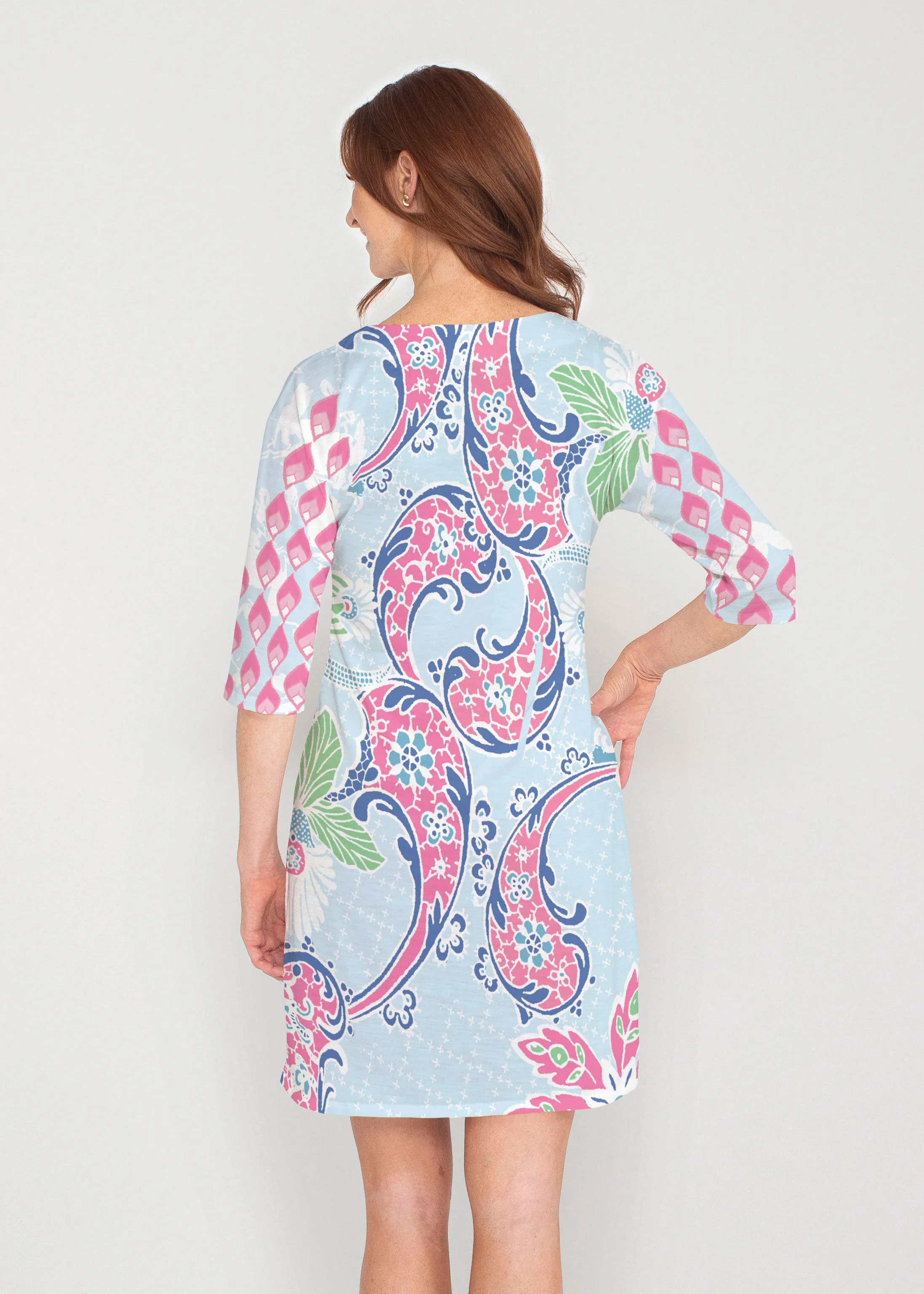 Tropical Island (2029) ~ Drop Shoulder 3/4 Sleeve V-Neck Dress
