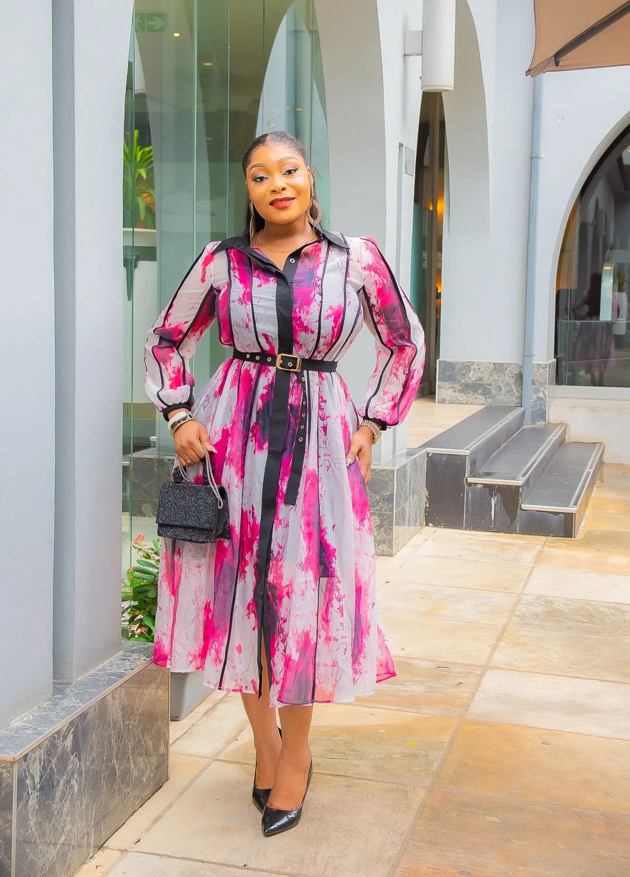 Vanessa Floral- Midi Shirt Dress with Belt (New! 3 colors)
