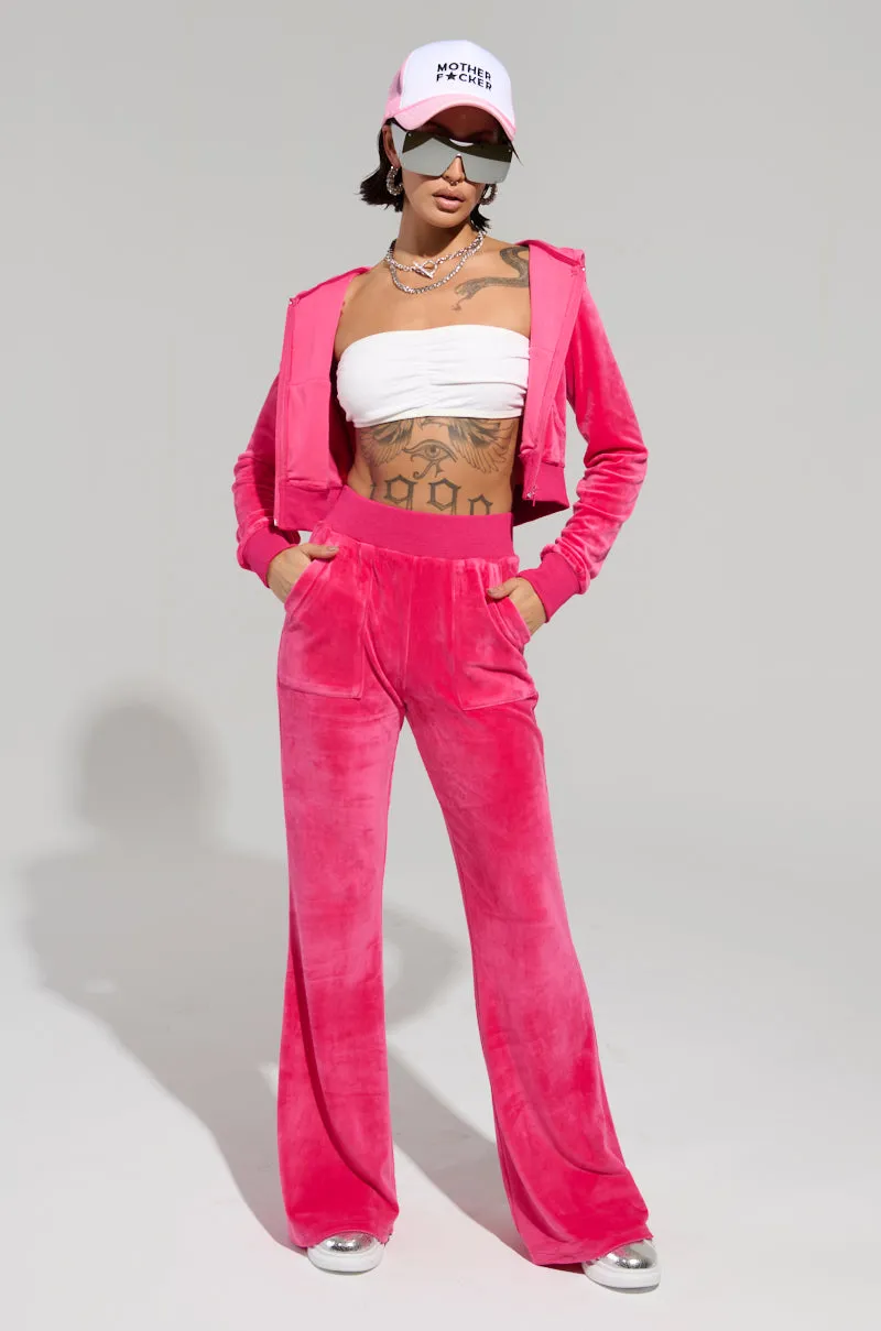 VELOUR GALORE FITTED ZIP UP IN PINK