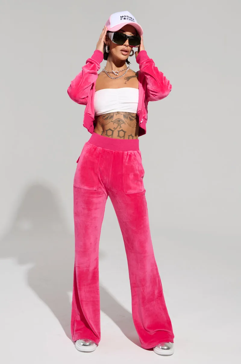 VELOUR GALORE FITTED ZIP UP IN PINK