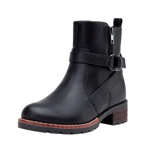 VEPOSE Women's 9681 Ankle Boots Comfy Low Heel Booties with Buckle and Side Zipper