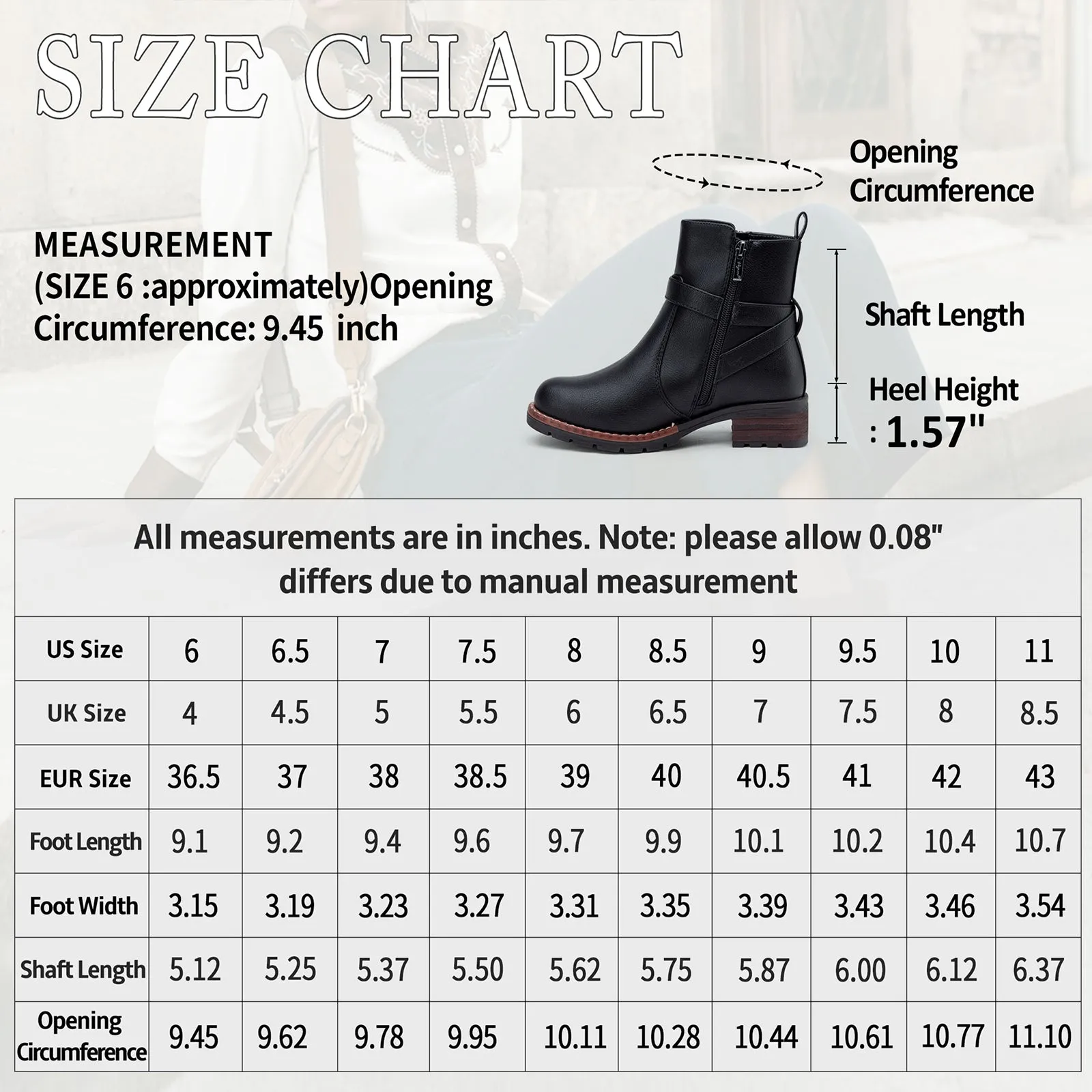 VEPOSE Women's 9681 Ankle Boots Comfy Low Heel Booties with Buckle and Side Zipper