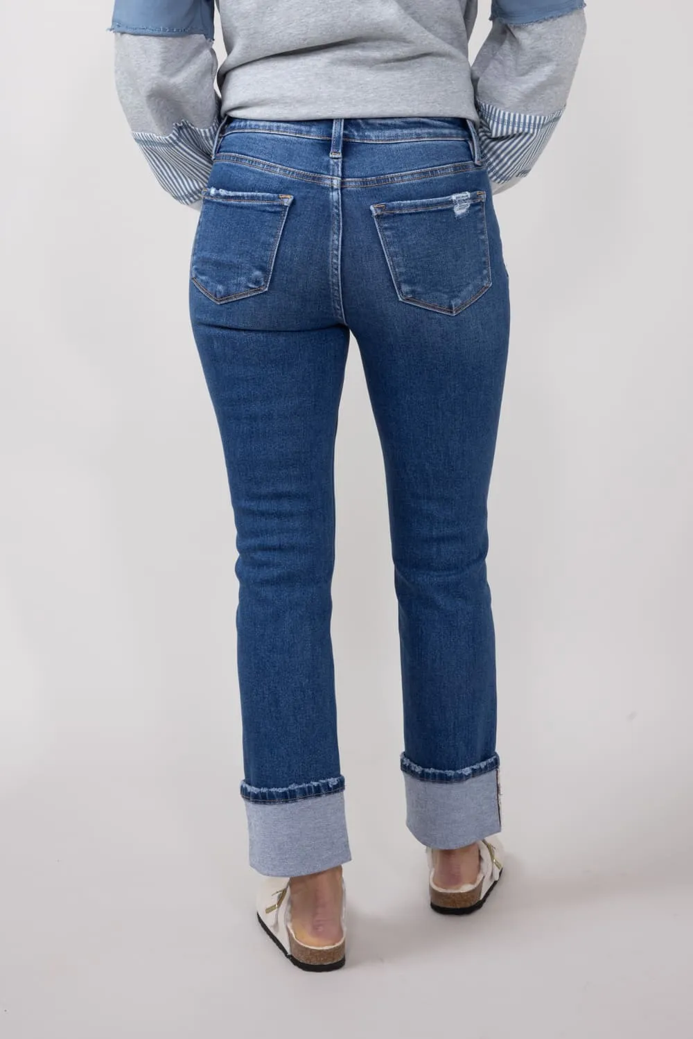 Vervet High Rise Cuffed Slim Straight Jeans for Women | T6590