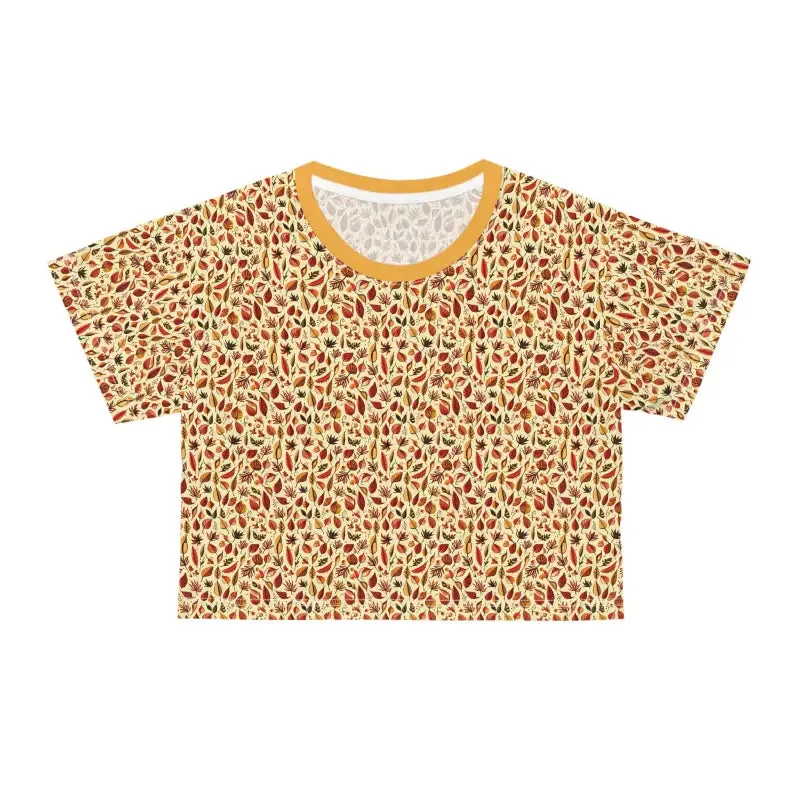 Vibrant Fall Leaves Pattern Aop Crop Tee
