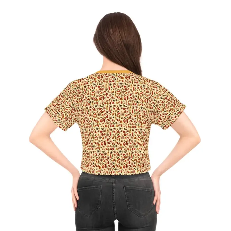 Vibrant Fall Leaves Pattern Aop Crop Tee