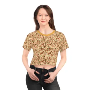 Vibrant Fall Leaves Pattern Aop Crop Tee