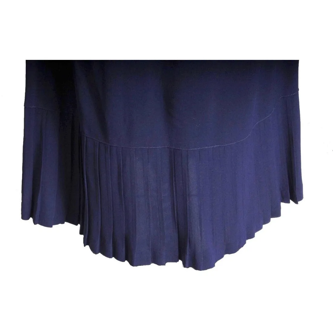 Vintage 1940s Dress Rayon Navy Blue With Lace Appliques WW2 Sz M