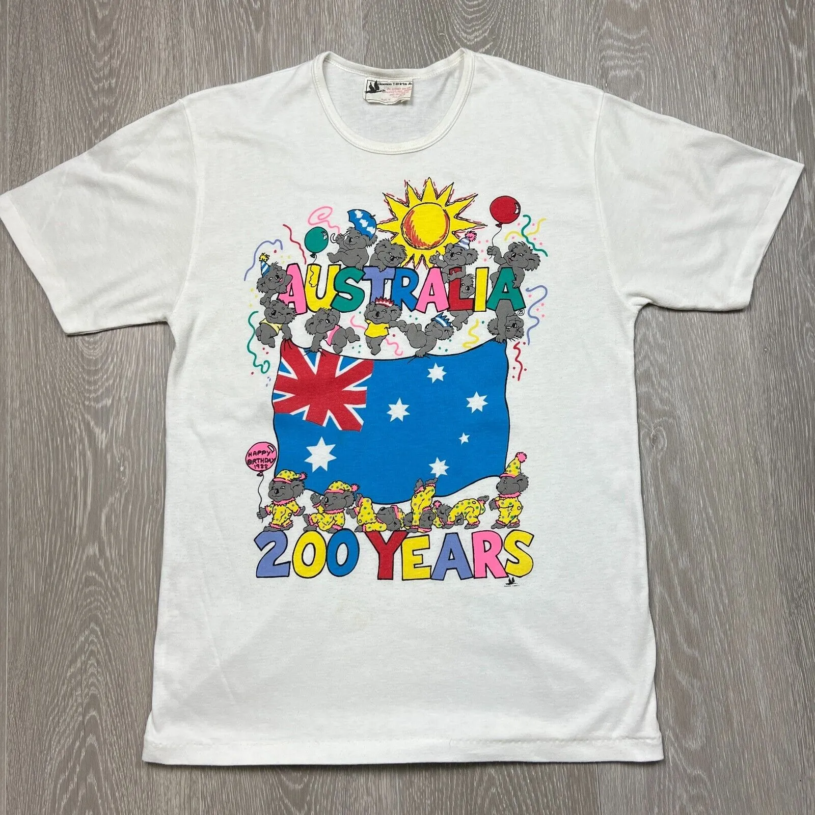 Vintage 1988 Australia Happy Birthday 200 Years White T-Shirt Size XS/S