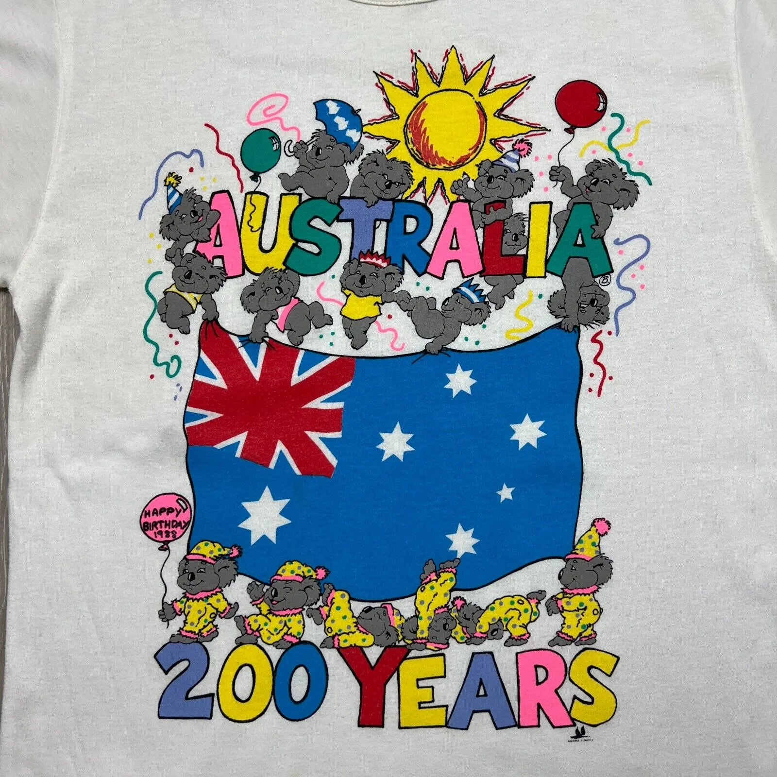 Vintage 1988 Australia Happy Birthday 200 Years White T-Shirt Size XS/S