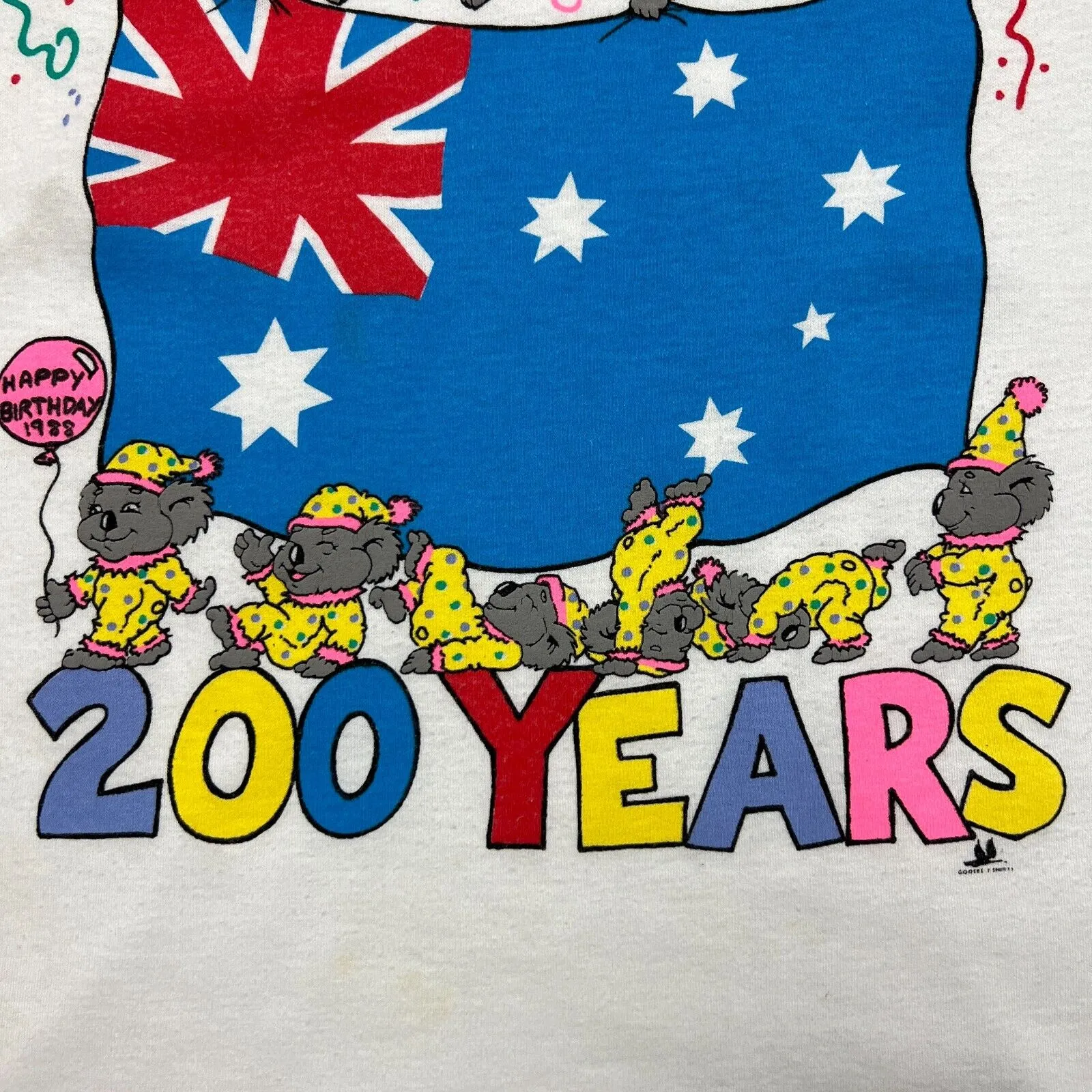 Vintage 1988 Australia Happy Birthday 200 Years White T-Shirt Size XS/S