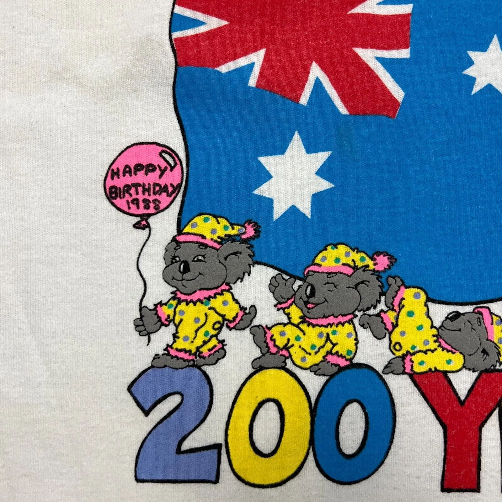 Vintage 1988 Australia Happy Birthday 200 Years White T-Shirt Size XS/S