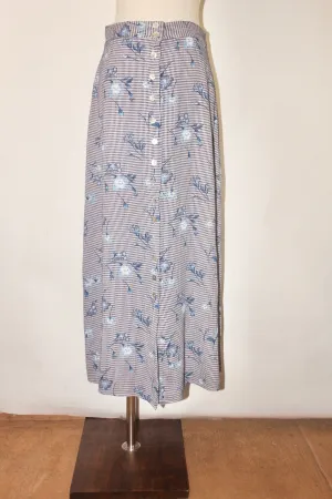 Vintage 90s Gingham Floral Button Up Skirt (25-26")