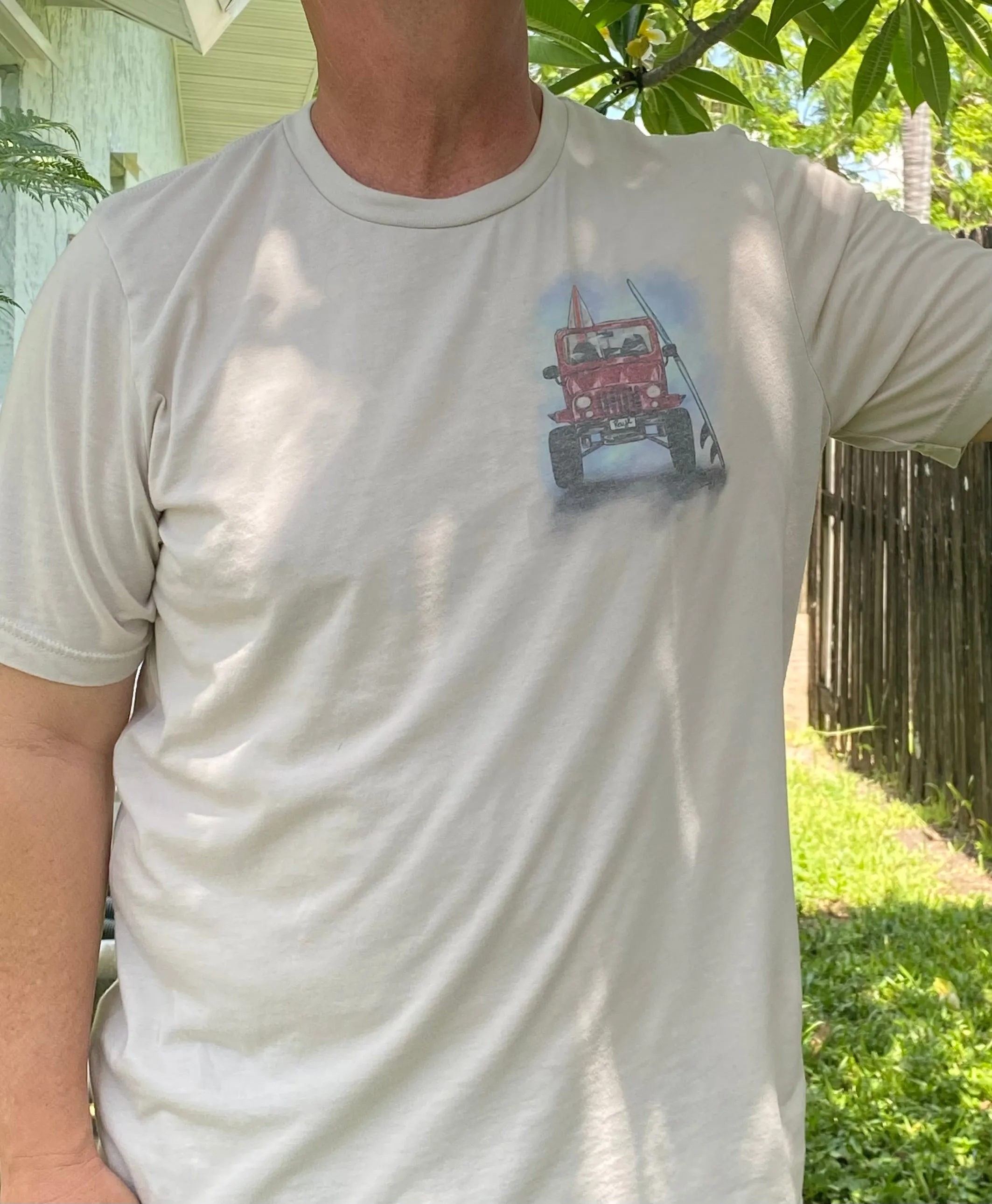 Vintage Beach Jeep T-Shirt - Cotton Blend Scoop Neck