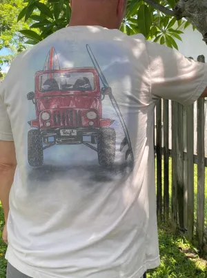 Vintage Beach Jeep T-Shirt - Cotton Blend Scoop Neck