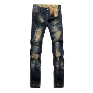 Vintage Hole Patchwork Printed Jeans