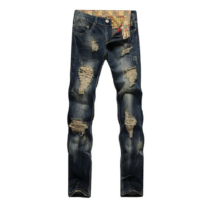 Vintage Hole Patchwork Printed Jeans