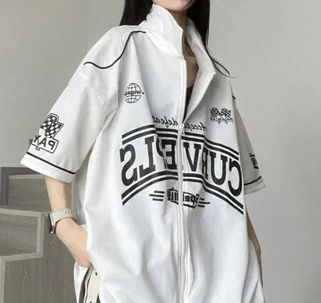 Vintage-Inspired Polo Zipper Half Sleeve Baseball Shirt