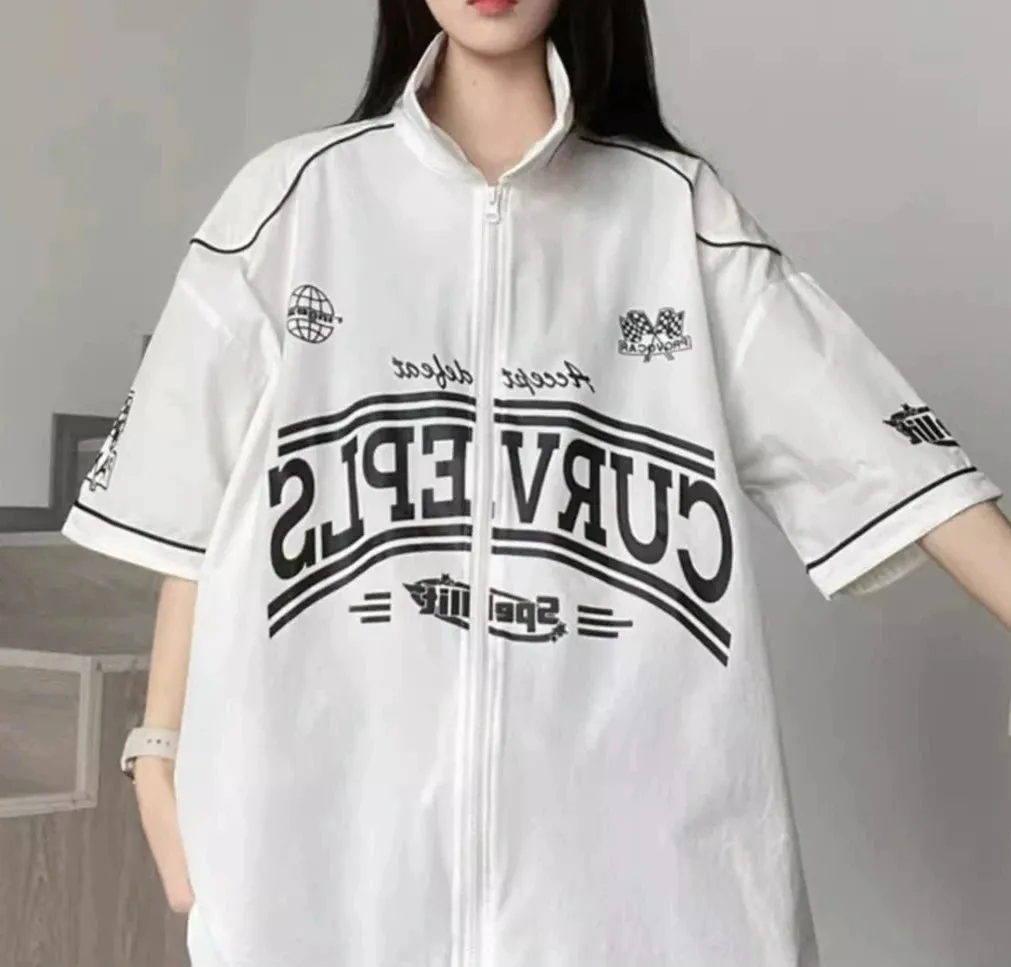Vintage-Inspired Polo Zipper Half Sleeve Baseball Shirt