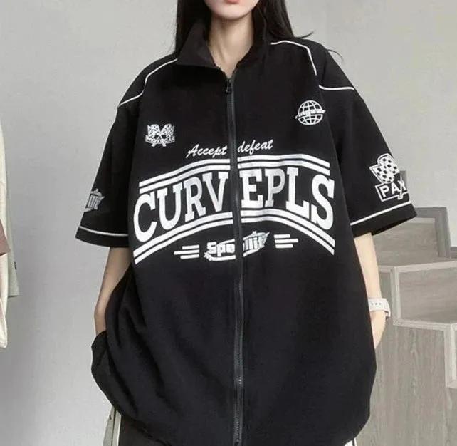 Vintage-Inspired Polo Zipper Half Sleeve Baseball Shirt