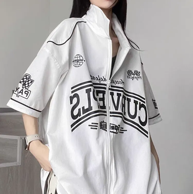 Vintage-Inspired Polo Zipper Half Sleeve Baseball Shirt
