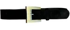 Vintage Limited Women's Express Black Suede Waist Belt – Chunky Gold Buckle, Size Small