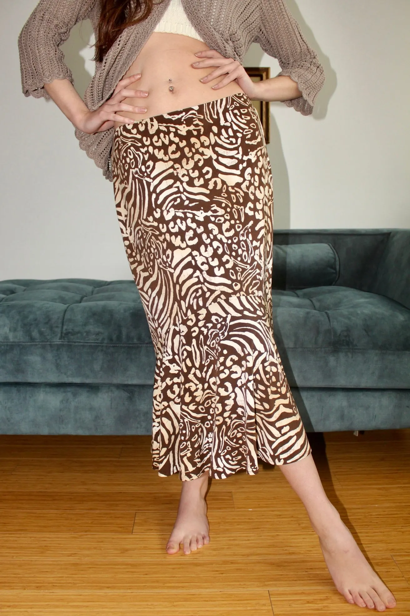 Vintage Retro Abstract Midi Skirt (M)