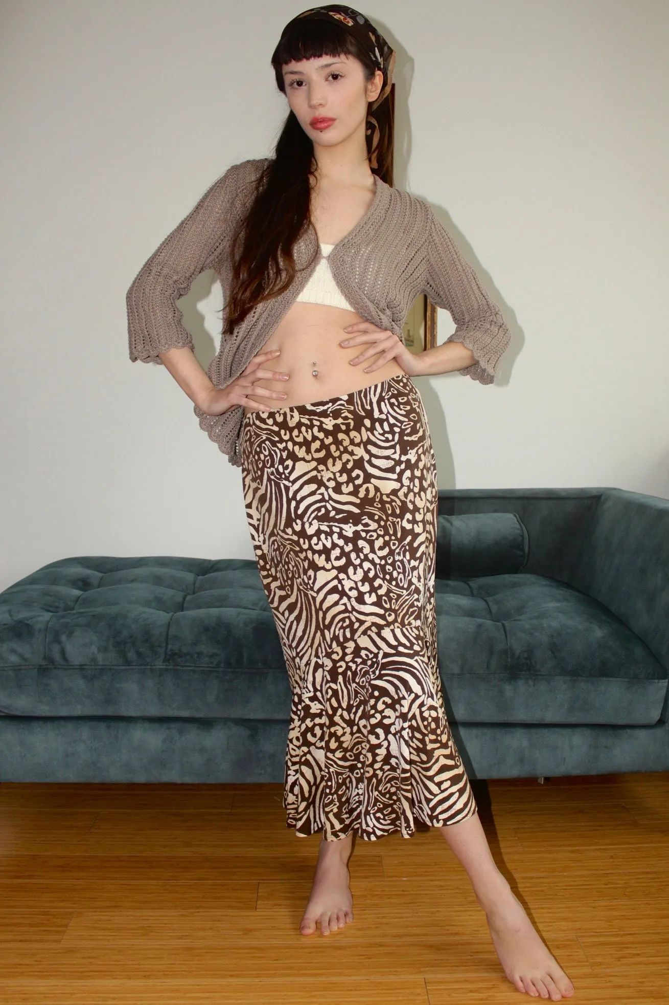 Vintage Retro Abstract Midi Skirt (M)