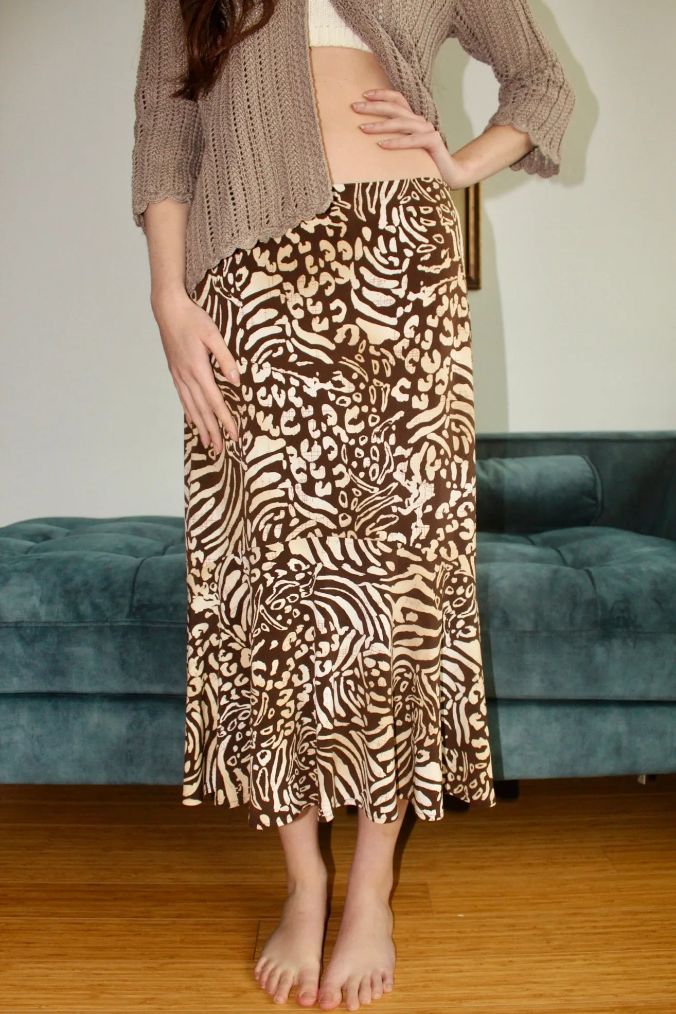 Vintage Retro Abstract Midi Skirt (M)