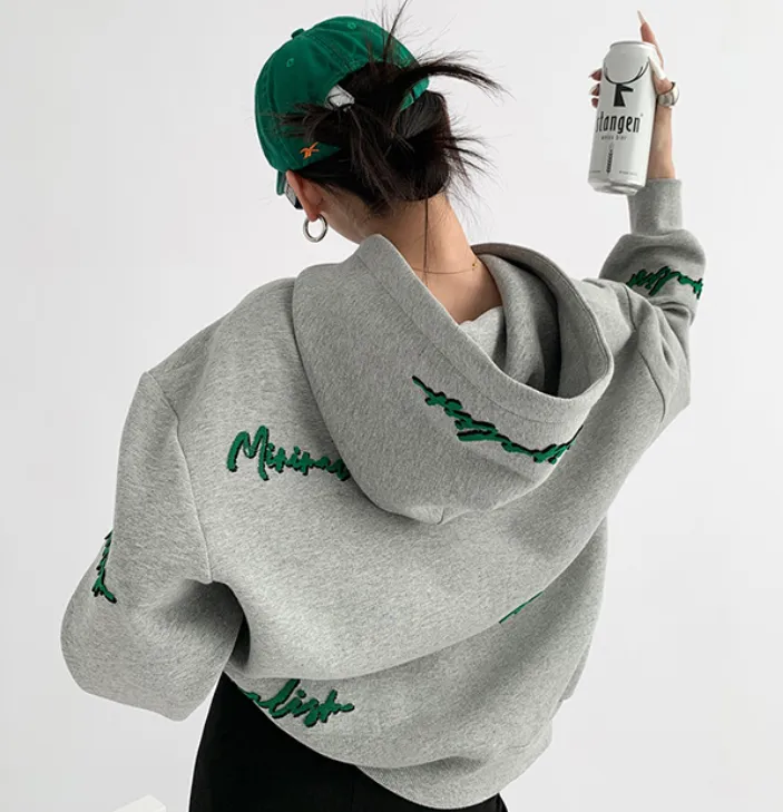 Vintage Toweling Letter Hoodie