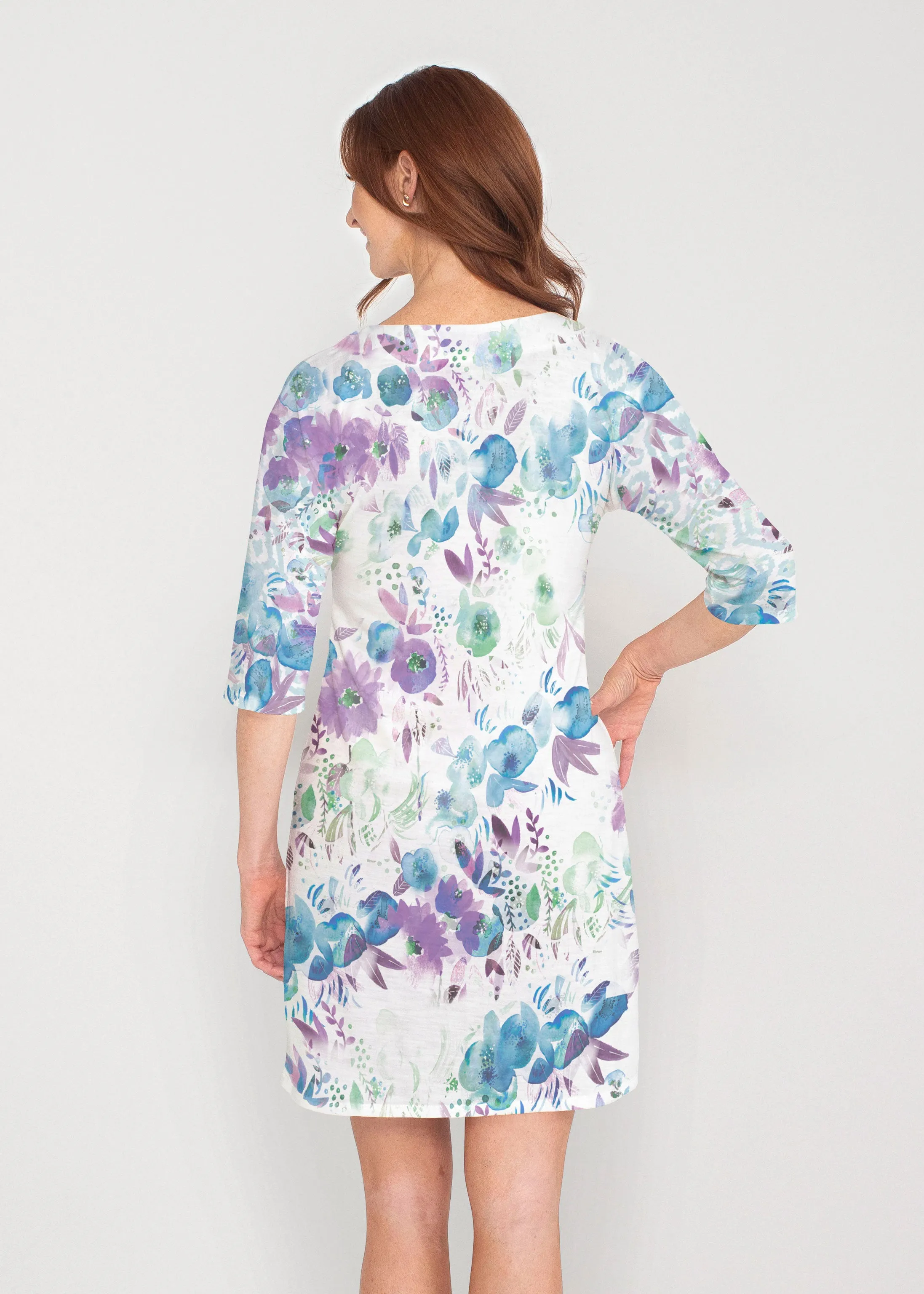 Violet (16228) ~ Drop Shoulder 3/4 Sleeve V-Neck Dress