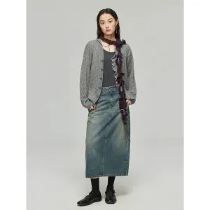 Washed Blue Midi Denim Skirt