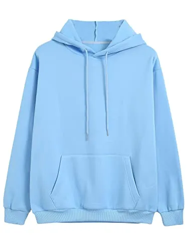 WearIndia Men's & Women's Cotton Hooded Hoodie (Plain Hoodies Aqua-1-L_Aqua Blue_Large)