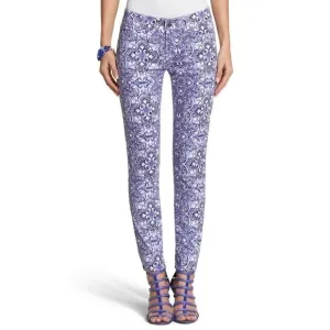 White House Black Market Majorelle Blue &amp; White Santorini Print Slim Ankle Jeans