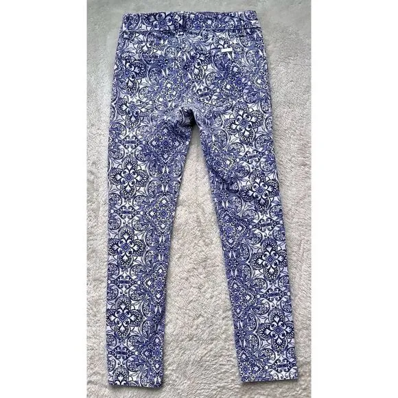 White House Black Market Majorelle Blue &amp; White Santorini Print Slim Ankle Jeans