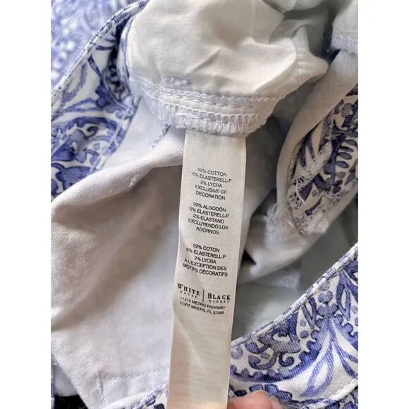 White House Black Market Majorelle Blue &amp; White Santorini Print Slim Ankle Jeans