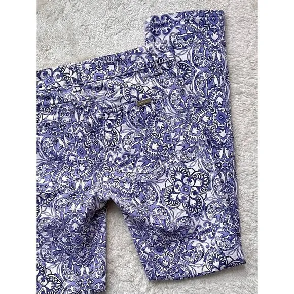 White House Black Market Majorelle Blue &amp; White Santorini Print Slim Ankle Jeans