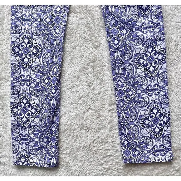 White House Black Market Majorelle Blue &amp; White Santorini Print Slim Ankle Jeans