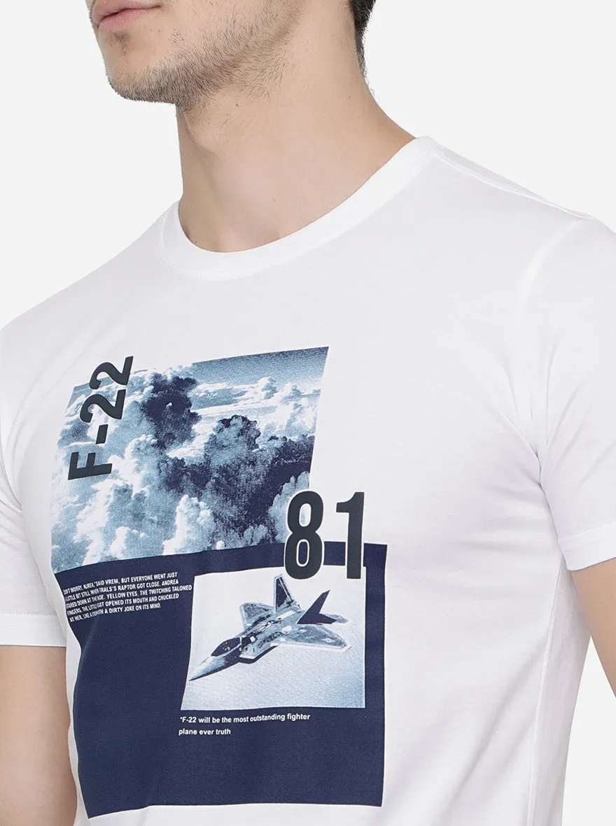 White Printed Slim Fit T-Shirt | Greenfibre