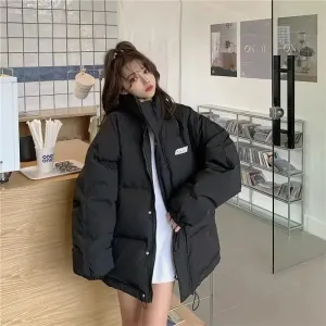 Winter Fashion Stand Collar Long Sleeve Solid Parkas Women's Clothing Casual Loose Korean Zipper Thicken Warm Simplicity Tops